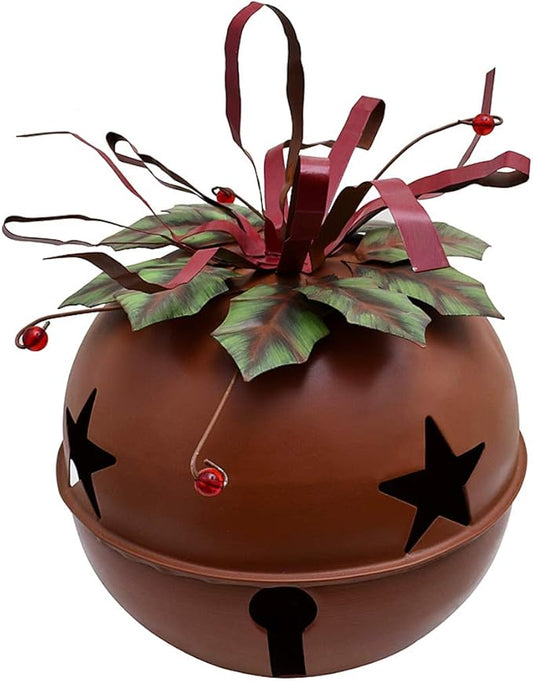 Attraction Design Large Rustic Red Christmas Jingle Bell Decoration, 8.5 X 8.5 Inch Metal Star Cutout Hanging Ornament