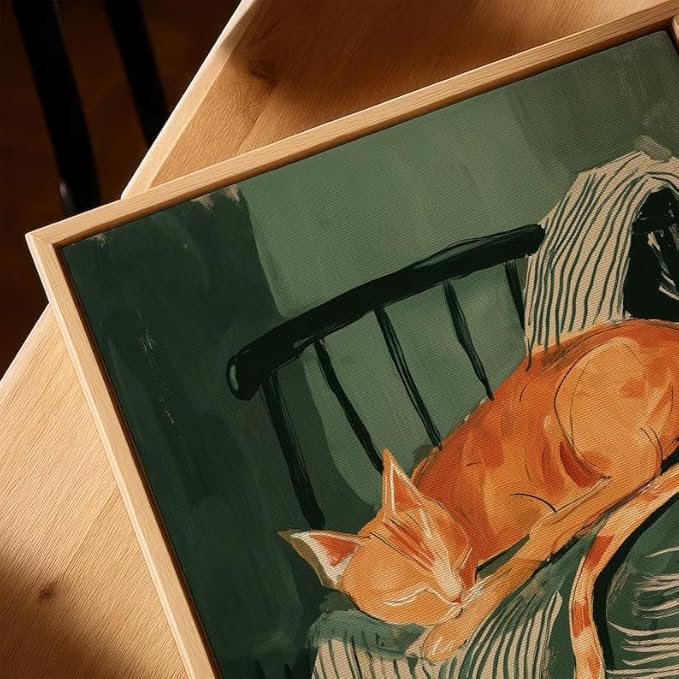 ZHBJSM Cozy Daily Life Wall Art Set of 3 Warm Muted Green Watercolor Boho Chic Modern Casual Sleeping Orange Cat Resting Woman Coffee Book Decor For Bedroom Living Room 12x16 Inch Unframed