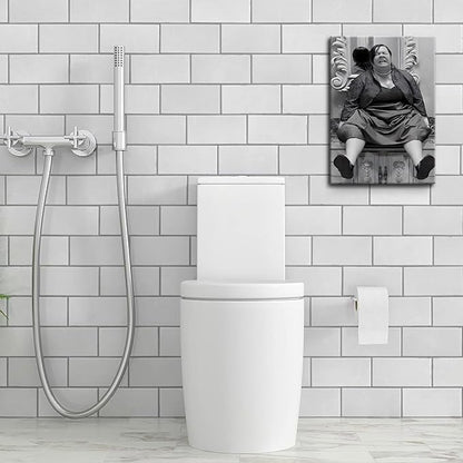 Funny Bathroom Canvas Wall Art Set of 2 - Black and White Vintage Humor Wall Decor, Dumb And Dumber Comedy Movies Posters for Toilet Bathroom Decor 12x16 inch Framed