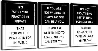 Inspirational Wall Art 3 Piece Practice Entrepreneur quote Motivational Poster Canvas Prints Artwork for Office Living Room Modern Home Decor Painting Pictures Stretched and Framed [36''Wx 16''H]