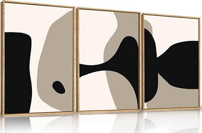 DRACIT Large Neutral Abstract Lines Framed Canvas Wall Art Set,Minimalist Black Beige Brown Wall Decor,Modern Mid Century Geometric Blocks Artwork for Living Room,Bedroom,Office-16 x24 x3