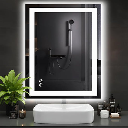DUMOS 32.1"x40.1" LED Bathroom Mirror, Smart Anti-Fog Bathroom Vanity Mirror with Front Light & Backlit, 3 Color Temperatures, Dimmable, Memory Function