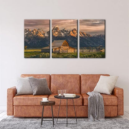Pacimo Country Paintings for Wall Grand Canyon Picture Art Nature Landscape Artwork 3 Pieces Log Cabin Modern Wall Art Giclee Home Decorations for Living Room Framed Ready to Hang - 16"x24"x3 Panels