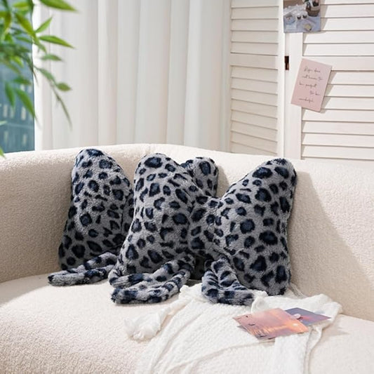 Leopard Print Bow Throw Pillows Cute Plush Pillow Stuffed Bow Backrest Cushion Home & Car Decoration