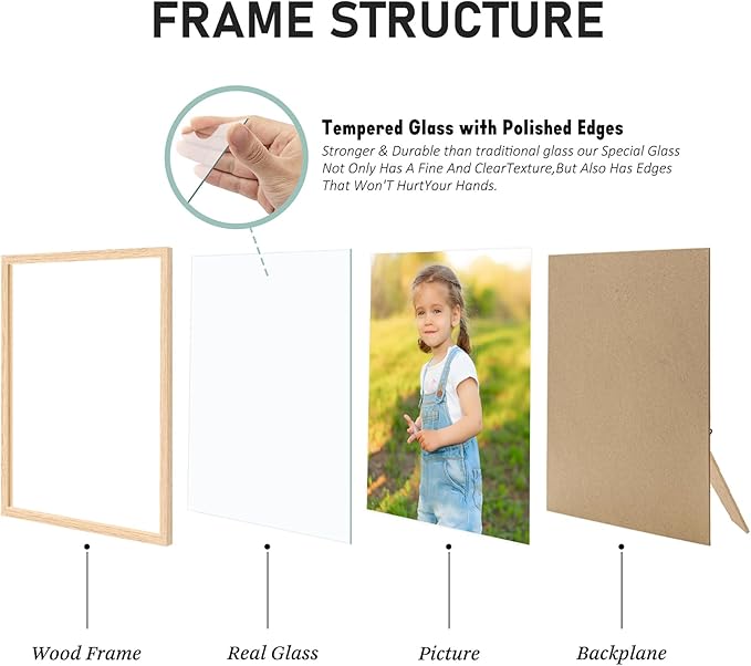 ATOBART 8x10 OAK Natural Wood Photo Frame,2 Pack Picture Frames Real Glass front Wall Hanging Gallery for Wall and Tabletop Display,set of 2