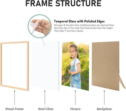 ATOBART 8x10 OAK Natural Wood Photo Frame,2 Pack Picture Frames Real Glass front Wall Hanging Gallery for Wall and Tabletop Display,set of 2