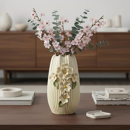 Yellow Ceramic Vase, 9 Inch Modern Centerpiece Vases Home Decor, Decorative Flower Vase for Pampas Grass, Kitchen, Fireplace, Living Room, Bathroom Decor