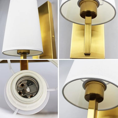 Gold Wall Sconces Set of Two Mid-Century Modern Fabric Shade Sconces Wall Lighting Indoor Brass Wall Lamp for Bedroom Hallway Living Room