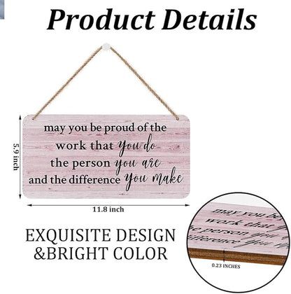 Inspirational Signs Wall Decor, Motivational Positive Vibes Wooden Wall Art, Rustic Decorative Sign Hanging Plaque for Home Farmhouse Office, May You Be Proud of the Work You Do