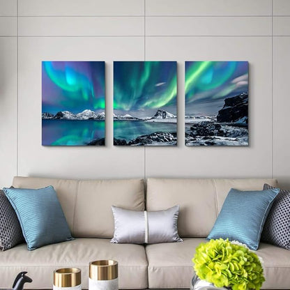 MHARTK66 Wall Art for Living Room Wall Decor for Bedroom Office Decor Abstract Mountain Aurora Landscapes Painting 3 Piece Scenic Framed Canvas Art Prints Ready to Hang Wall Pictures Home Decor