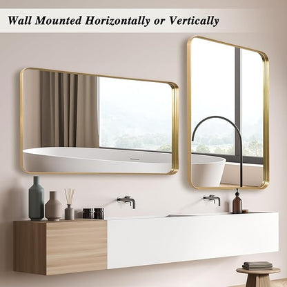 Anpark Wall Mirror 24" x 36" Gold Metal Deep Frame Mirror for Wall Decorative Rectangular Round Corner Wall Mounted Vanity Mirror for Bathroom Living Room Bedroom Entryway Wall Decor