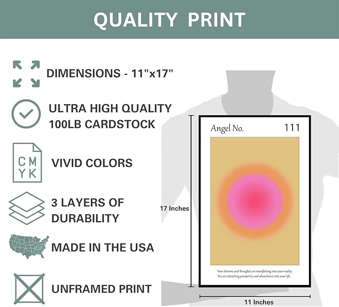 Colorful Gradient Aura Angel Numbers Poster Sets for Room Aesthetic Inspirational Quotes Wall Art Paintings Abstract Minimalist Style Room Wall Decor for Bedroom Office - 11x17in LAMINATED - No Frame