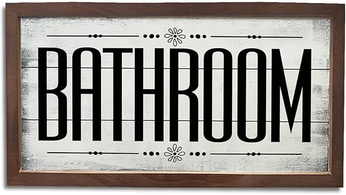 Bathroom Signs, Rustic Bathrooms Decor, Farmhouse Home Decors for Bathroom Restroom Toilet, Bathrooms Wall Art, Decorative Signs and Plaques, Wooden Framed Wall Decor 15×7.5×0.3 inches