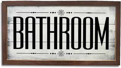 Bathroom Signs, Rustic Bathrooms Decor, Farmhouse Home Decors for Bathroom Restroom Toilet, Bathrooms Wall Art, Decorative Signs and Plaques, Wooden Framed Wall Decor 15×7.5×0.3 inches