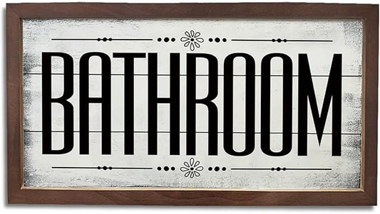 Bathroom Signs, Rustic Bathrooms Decor, Farmhouse Home Decors for Bathroom Restroom Toilet, Bathrooms Wall Art, Decorative Signs and Plaques, Wooden Framed Wall Decor 15×7.5×0.3 inches