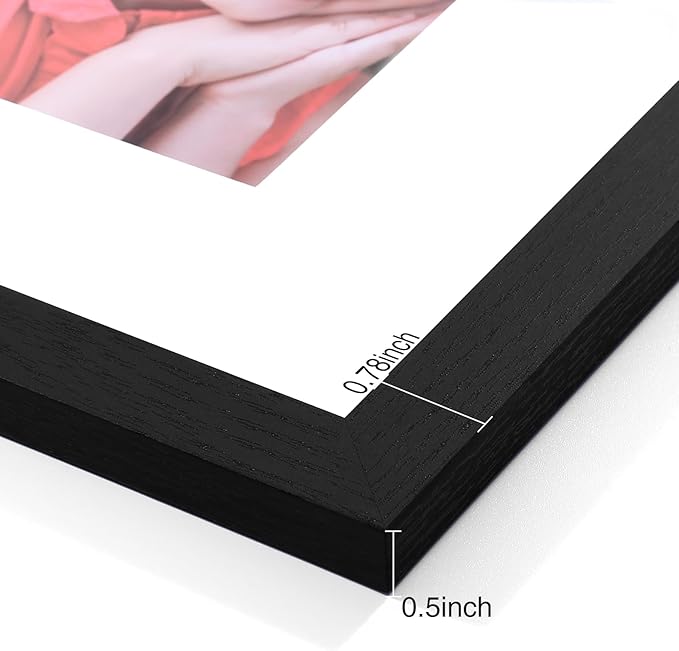 Vittanly 8x10 Picture Frames Set of 9, Shatter Resistant Plexiglass, Display 5x7 Pictures with Mat or 8x10 without Mat, Photo Frames for Wall or Tabletop, Engineered Wood, Black (Pack of 2)