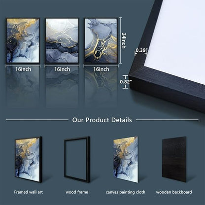 Black Framed Wall Art for Living Room Abstract Wall Decor for Bedroom Abstract Ink painting Wall Artworks Pictures for Office Decoration 3 Panels Bathroom Home Decorations Posters Framed Art Prints