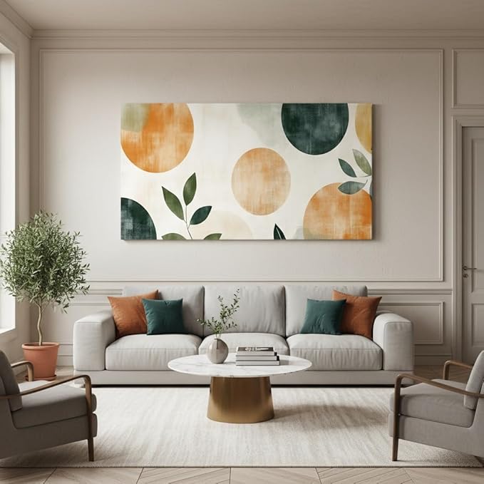 Iallbin Abstract Canvas Wall Art, Large Wall Art for Living Room, for Wall Modern Paintings Wall Decor Living Room (Abstract, Orange and beige, 48L x 24W)
