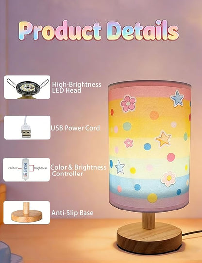 Girls Lamp,Lamp for Girls Bedroom 3-Color Small Linen Desk Lamp, 10 x 5.12 Inch with Integrated LED, for Boys & Girls Bedroom,Room Lighting Table Lamps Home Decoration(Colorful)