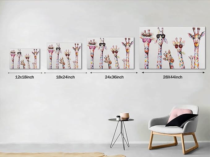 Bansky Graffiti Art Large Size 5 Giraffes Canvas Wall Art for Living Room Bathroom Framed Canvas Painting Wall Decor Modern Home Artwork Office Ready to Hang 44" WX28 H