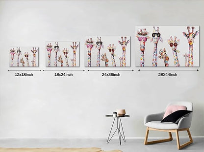 Bansky Graffiti Art Large Size 5 Giraffes Canvas Wall Art for Living Room Bathroom Framed Canvas Painting Wall Decor Modern Home Artwork Office Ready to Hang 44" WX28 H
