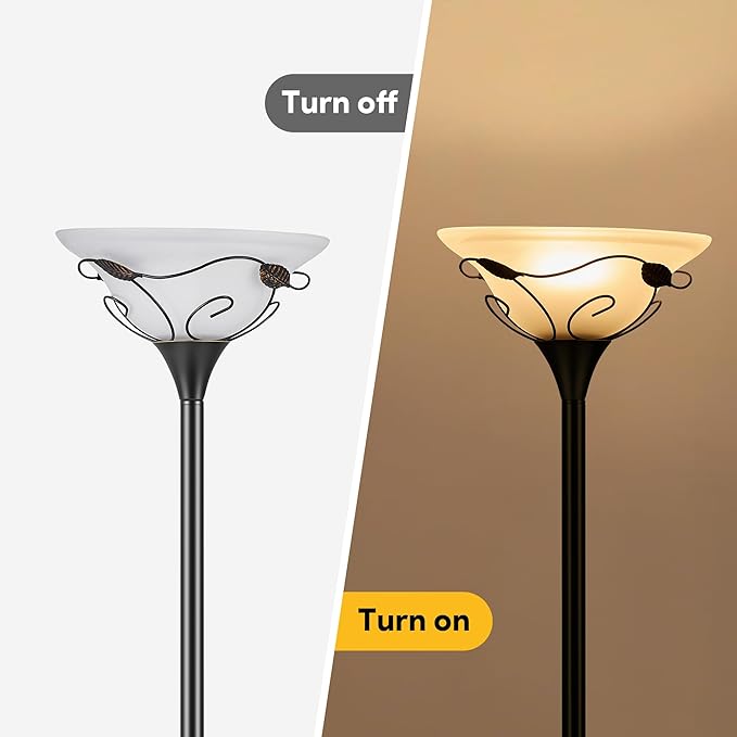 VONLUCE 68" Floor Lamp for Living Room, ETL Listed Standing Lamp with Cloud Frosted Glass Shade Curling Vine Edge, Vintage Tall Lamp for Bedroom Home Office with Foot Switch Standard E26 Socket