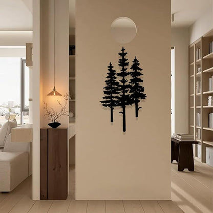 Baitiane Metal Wall Art Decor- Pine Tree Rustic Cabin Decoration - Modern Home Hanging for Living Room, Bedroom, Office, Farmhouse - Elegant Gift Idea for Housewarming Indoor & Outdoor (L) 18"x10"