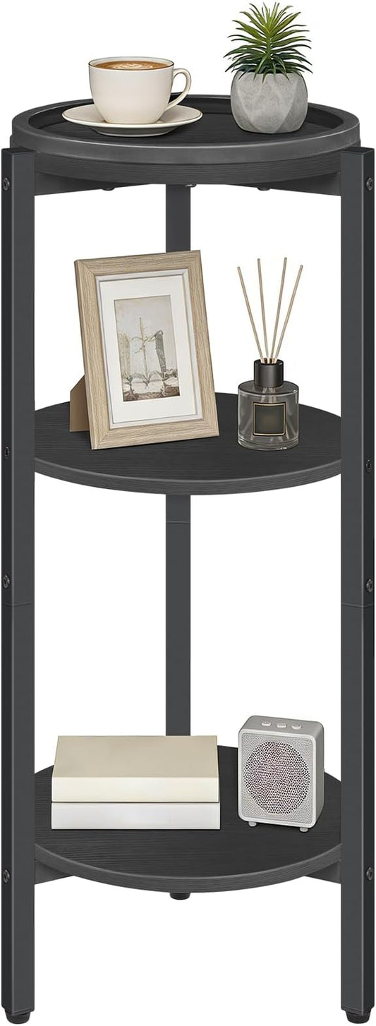 HOOBRO Small Round Side Table, 3-Tier Tall Coffee Drink Table for Sofa Couch, 28.7" H Slim Nightstand, Circle Accent End Table for Living Room, Corner, Bedroom, Black BB182BZ01