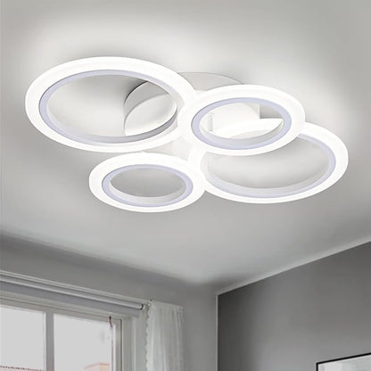 Modern LED Flush Mount Ceiling Light, 4 Rings White Close to Ceiling Light Fixtures, Kitchen Lighting Fixture Ceiling Lamp for Bedroom, Living Room, Laundry Room, 4000K Not Dimmable