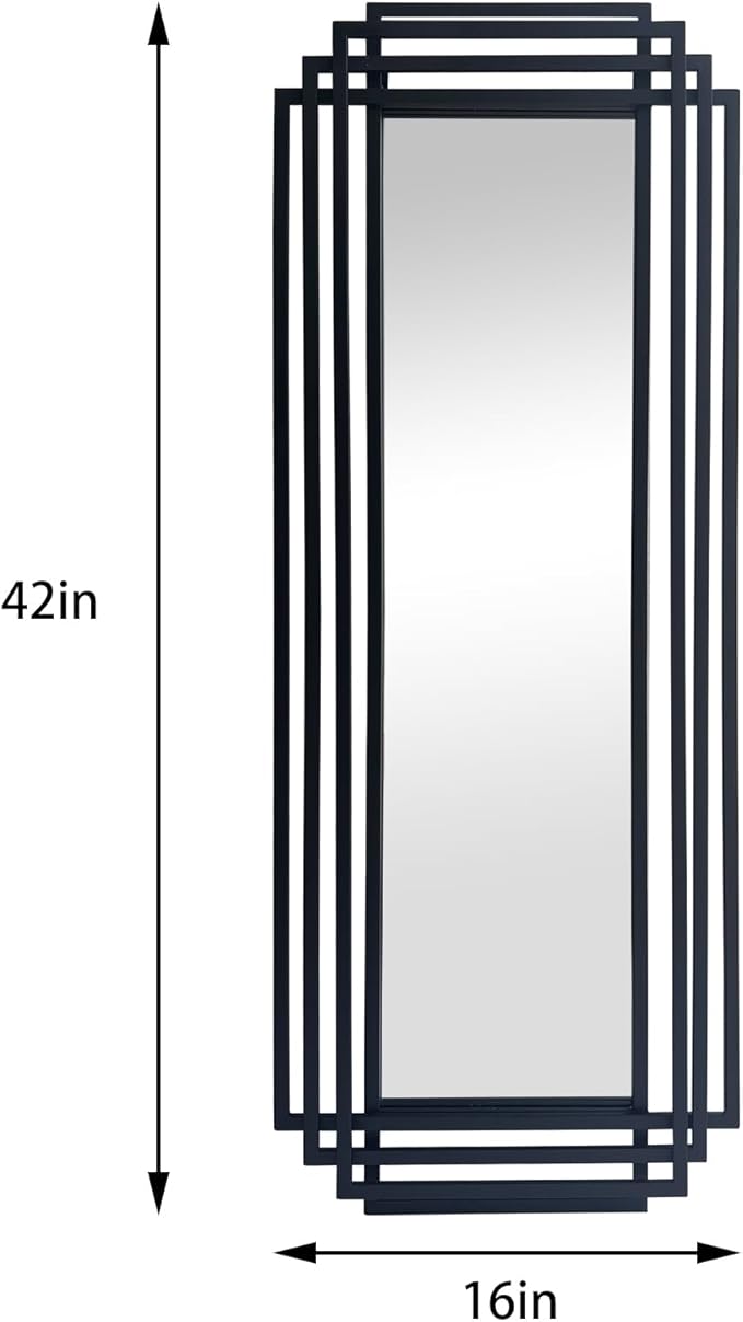 Geometric Wall Mirror, 42"x16" Art Deco Mirror wirh Black Metal Frame, Modern Rectangle Aesthetic Mirrors for Living Room Bedroom Entryway Hallway, Hangs Vertically or Horizontally