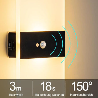 Motion Sensor Wall Light, Rechargeable LED Wall Sconce, Dimmable Magnetic Night Light, 3000K Warm White Wireless Lamp, Battery Powered Indoor Hallway Stairway Closet Bedroom,1-Pack