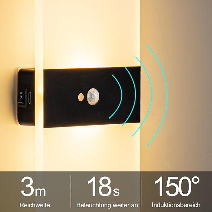 Motion Sensor Wall Light, Rechargeable LED Wall Sconce, Dimmable Magnetic Night Light, 3000K Warm White Wireless Lamp, Battery Powered Indoor Hallway Stairway Closet Bedroom, 2 Pack