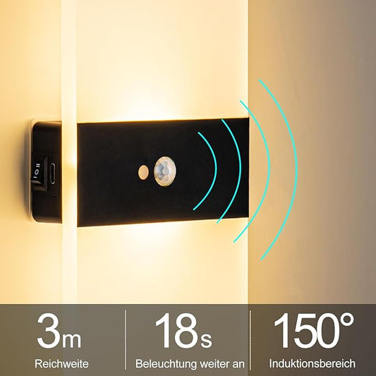 Motion Sensor Wall Light, Rechargeable LED Wall Sconce, Dimmable Magnetic Night Light, 3000K Warm White Wireless Lamp, Battery Powered Indoor Hallway Stairway Closet Bedroom, 2 Pack