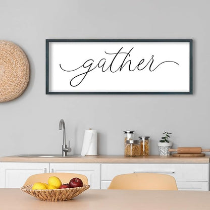 FZMHASLWW Gather Sign Wall Decor 40"×15" Large Wooden Framed for Dining Room Simple Home Kitchen Hanging Art (Black)