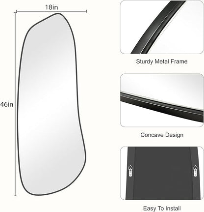WallBeyond Irregular Wall Mirror, Asymmetrical Mirror Wall Mounted with Black Framed for Living Room, Bathroom, Bedroom, Entryway Wall Decor, 46"×18", Black
