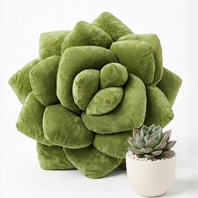 Green Philosophy Co. Succulent® Pillow 16" – Soft 3D Decorative Flower Throw Pillow, Unique Olive Green Plush Flower Cushion, Perfect for Couch, Sofa, Bedroom Decor, Gift for Plant Lovers