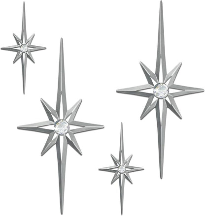 sxnzequnze 4 Pack Metal Star Wall Art 8 Pointed Starburst Wall Decor Set with 2 Large & 2 Small Pieces Mid Century Celestial Metal Wall Sculpture for Bedroom Living Room Office Gallery Wall