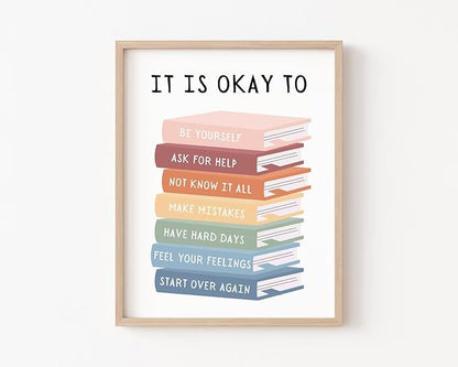 2 Therapy Office & Classroom Wall Decor – What You Say Here Stays Here / It’s Okay to Feel Posters – Emotional Learning Decor for School Counselor, Mental Health Room, Home – Unframed Canvas 11"x14"