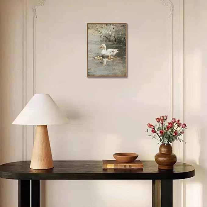 Framed Vintage Duck Canvas Wall Art, Farmhouse Animal Pictures Wall Decor, Rustic Country Nature Paintings Prints Cottagecore Home Decor Artwork for Living Room Bedroom Bathroom 8x10in