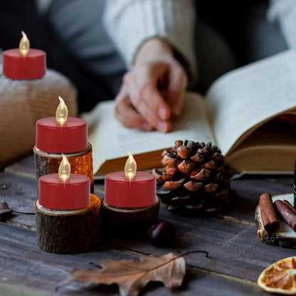 Flameless Tea Lights Candles 100 Pack LED Battery Operated Electric Votive Fake Candles Realistic Flickering and 200+ Hours Long Lasting Bright for Celebrations Festivals (Red)