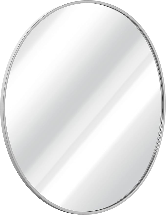 HBCY Creations Medium Round Mirror, Silver 24 inch Wall Mirror for Entryway, Bathroom, Living Room and More, Modern Minimalist Mirror for Both Rustic and Boho Design and Decor