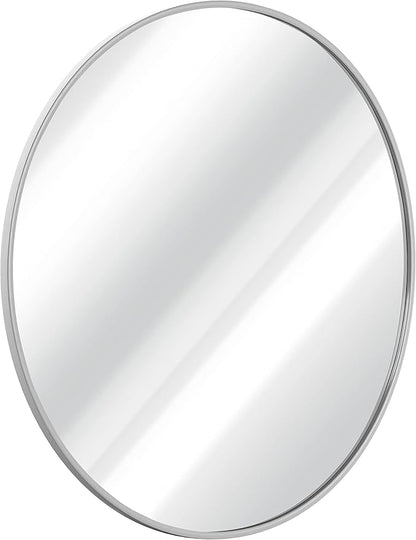 HBCY Creations Medium Round Mirror, Silver 24 inch Wall Mirror for Entryway, Bathroom, Living Room and More, Modern Minimalist Mirror for Both Rustic and Boho Design and Decor