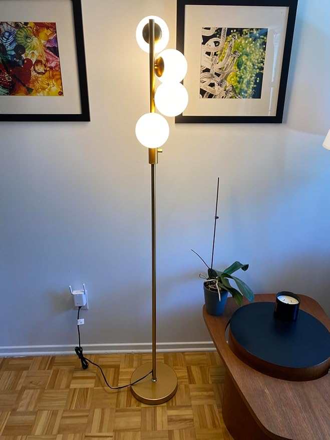 Lightdot 64IN Dimmable Globe Floor Lamp, Gold Standing Lamps with 4PCS 3000K Bulbs Warm White, Mid Century Modern Floor Lamp with 5Lbs Heavy Base for Living Room/Bedroom/Sofa Beside/Corner Decor