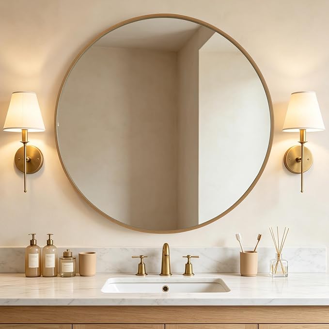 WallBeyond Round Wood Mirror, 40" Round Modern Decoration Large Circle Wall Mirror for Bathroom Living Room Bedroom Entryway, Natural