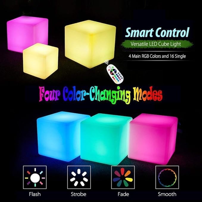 Cube Shape Color LED Mood Lamp, Rechargeable Dimmable Night Light with Remote Control 16 Dimmable Colors 4 Effects for Kids and Adults,Ambient Decorative Party Lighting (Cubic 10 * 15cm)