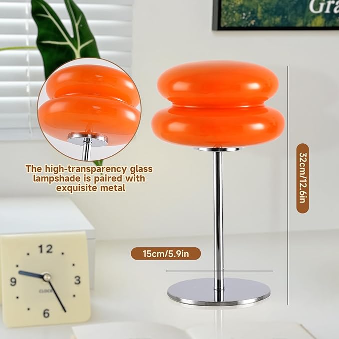 WELIASA Mushroom Lamp Table Lamp for Night Stands,Mid Century Modern Desk Lamps for Bedroom, Vintage Dimmable Bedside Small Cute Lamps, Cool Aesthetic House Warming Gifts New Home Decor (Orange)