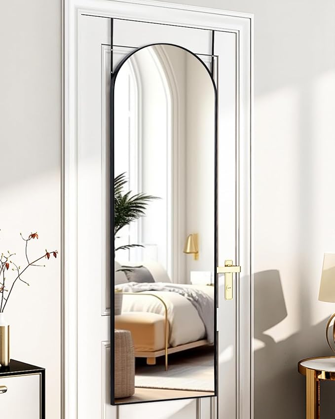 ITSRG Full Length Mirror Door Hanging, Over The Door Mirror Full Length, 48"x14" Bathroom Door Mirror, Long Mirror for Bedroom Living Room Locker Room (Black)