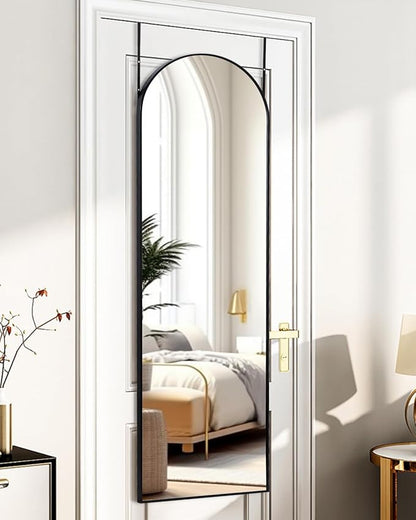 ITSRG Full Length Mirror Door Hanging, Over The Door Mirror Full Length, 48"x14" Bathroom Door Mirror, Long Mirror for Bedroom Living Room Locker Room (Black)