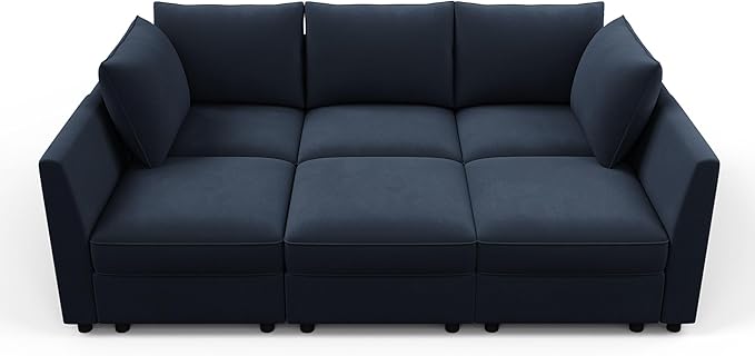 HONBAY Modular Sectional Sleeper Sofa Velvet Sectional Sleeper Couch with Storage Sleeper Sofa Couch for Living Room,Dark Blue