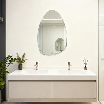 Frameless Asymmetrical Teardrop Shaped Wall Mirror, 20x28 Inch Beveled Edge Decorative Vanity Mirror for Bathroom, Bedroom, Entryway